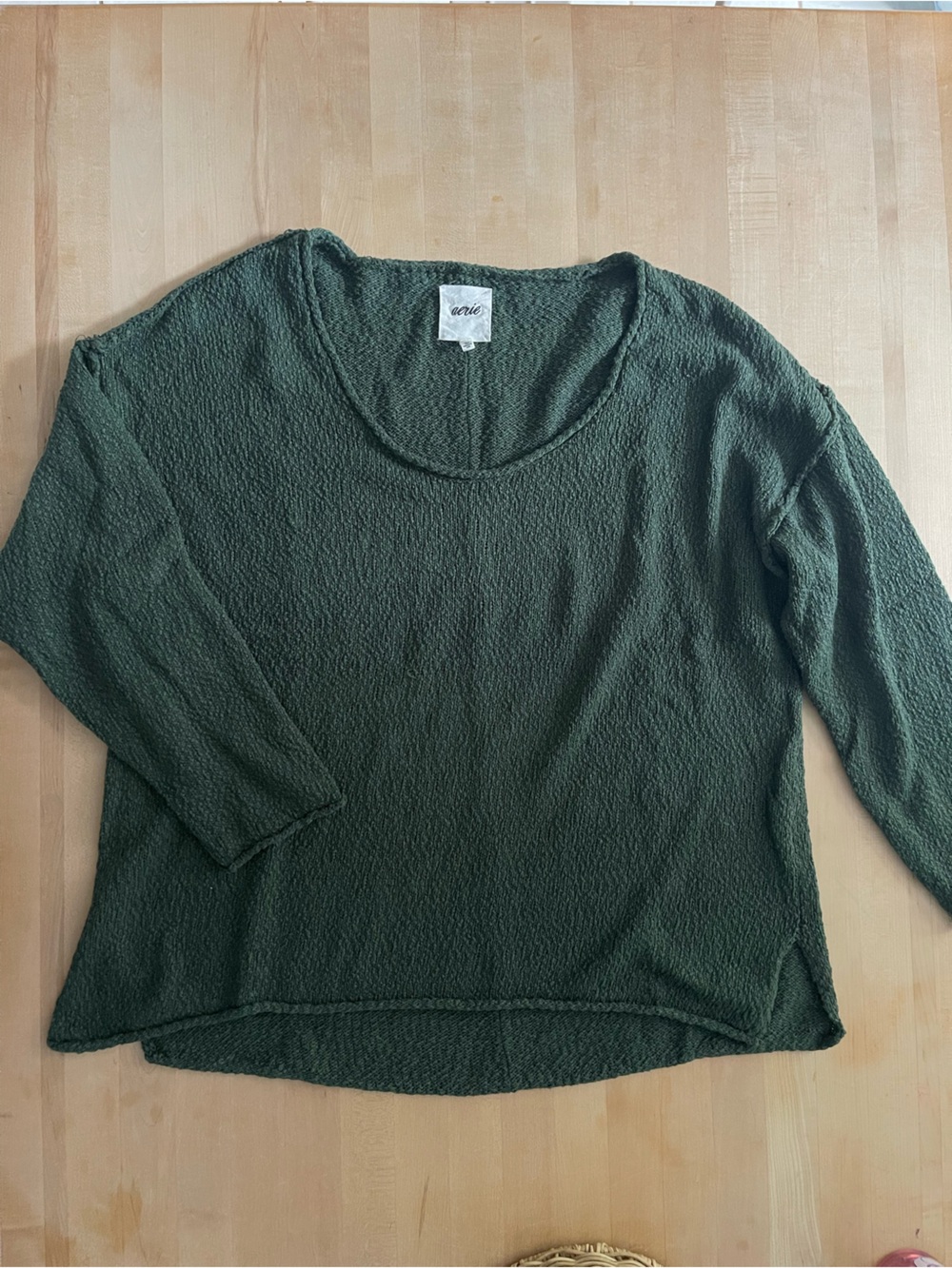aerie Dark Olive Scoop Neck Textured Knit Sweater